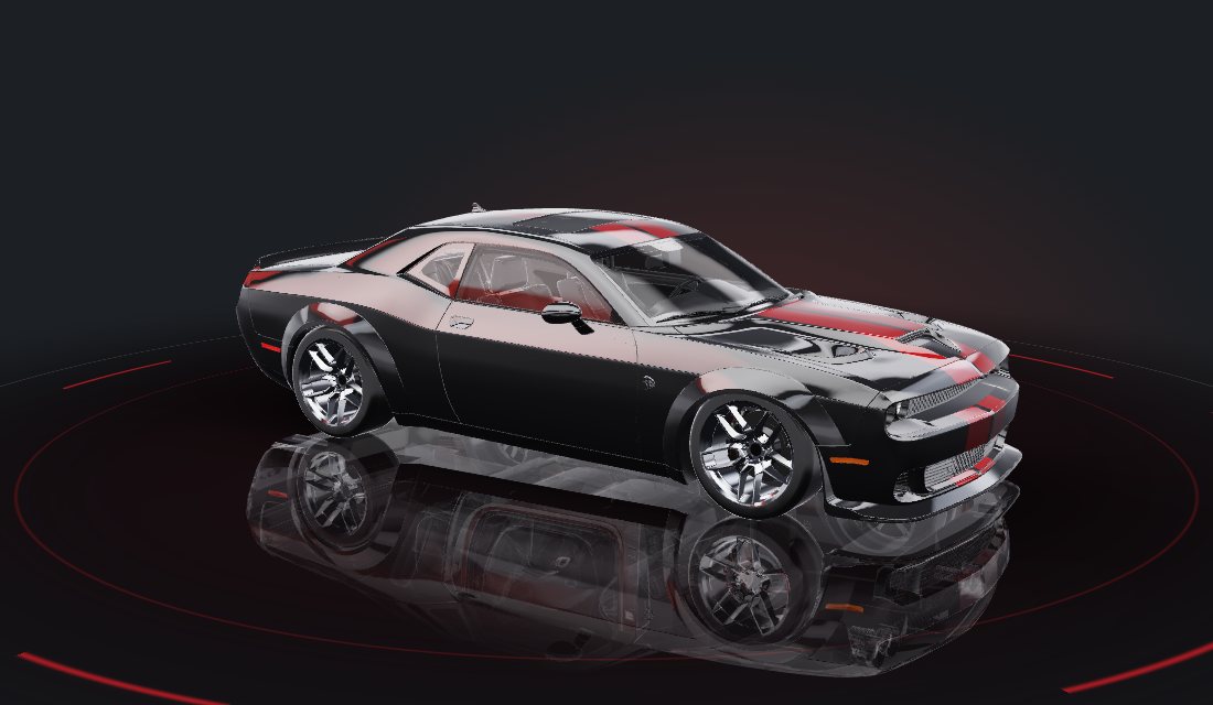 Czarno-czerwony Dodge Challenger SRT Hellcat na ciemnej scenie